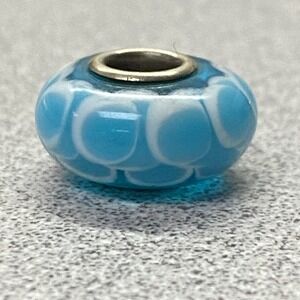 Artisanal Lampwork European Glass Charm Bead Bracelet Blue White Swirl Pattern